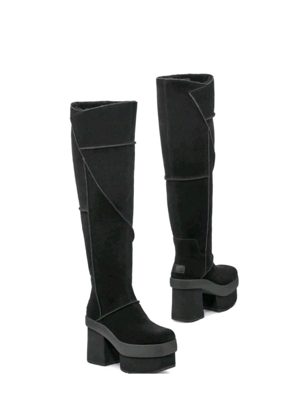 UGG Black Suede Platform Knee-High Boots